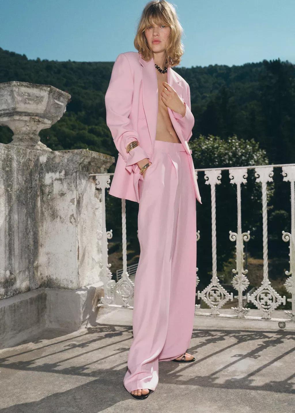 Pink Wide Leg Suit Trousers, , large image number 2