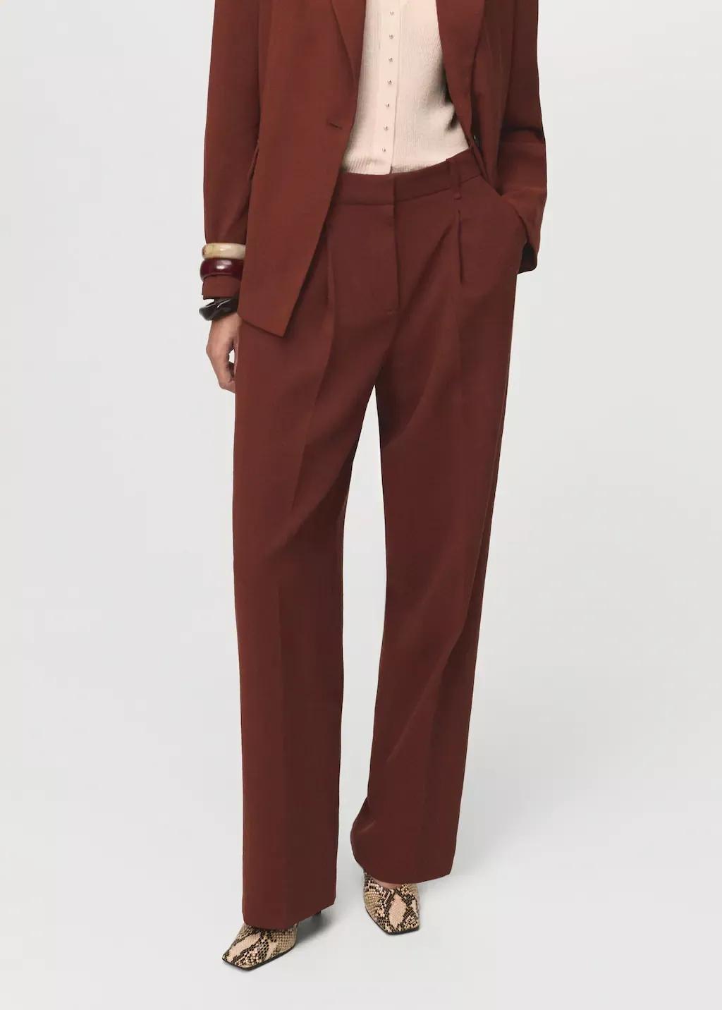 Orange Modal Straight-Fit Trousers, Medium Orange, large image number 0