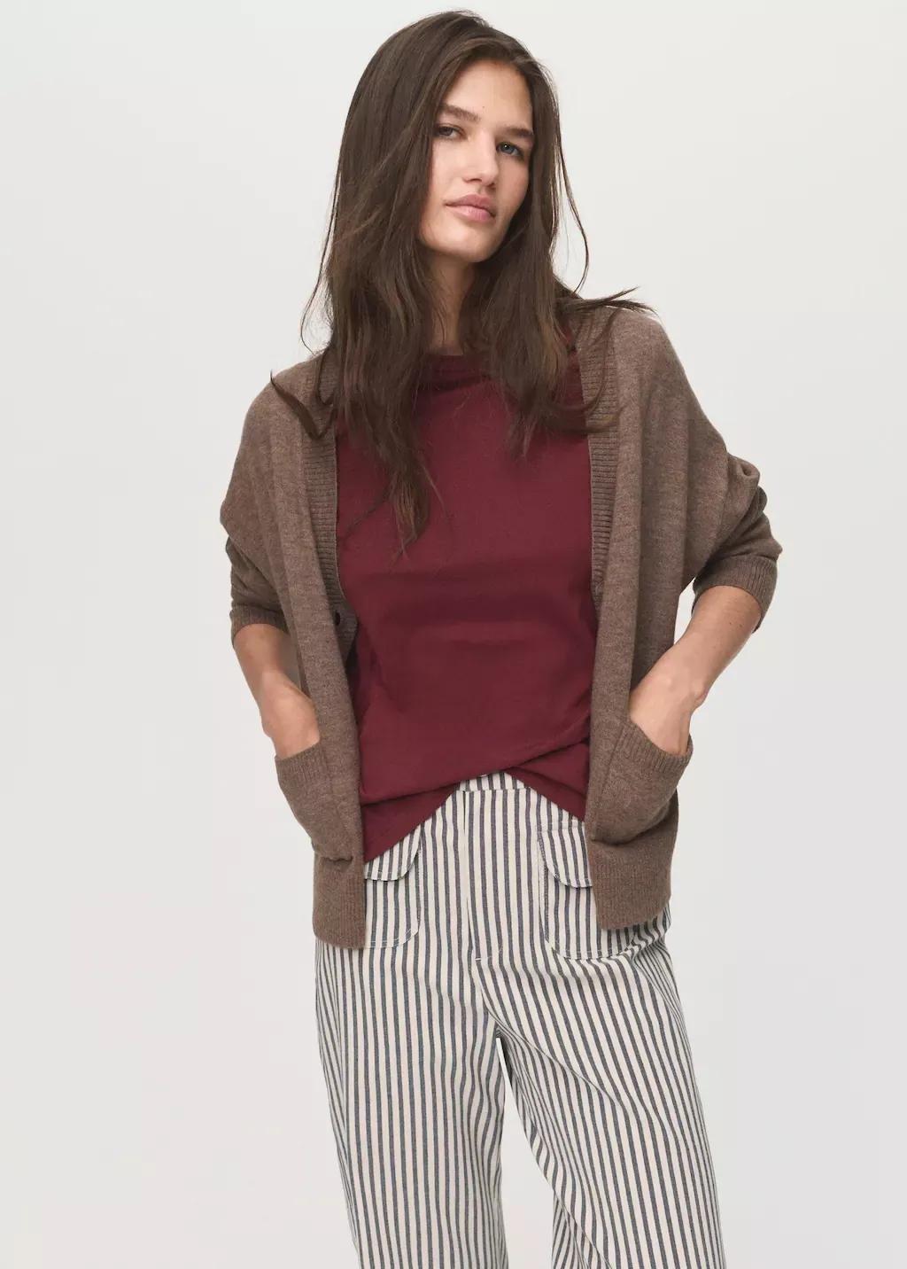 Beige Striped Trousers With Pockets, , large image number 1