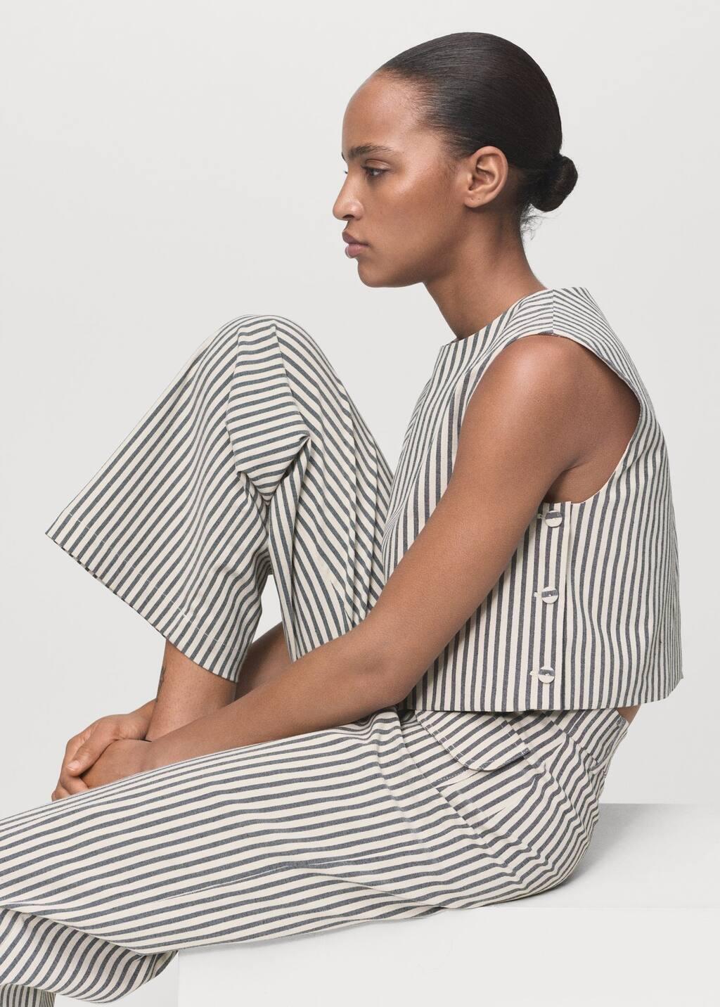 Beige Striped Trousers With Pockets, , large image number 2