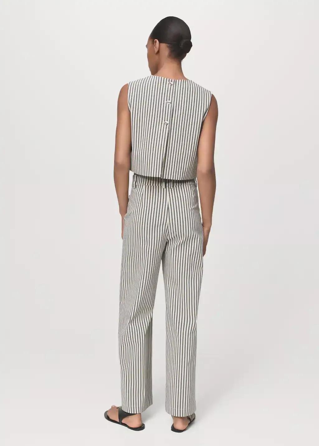 Beige Striped Trousers With Pockets, , large image number 5