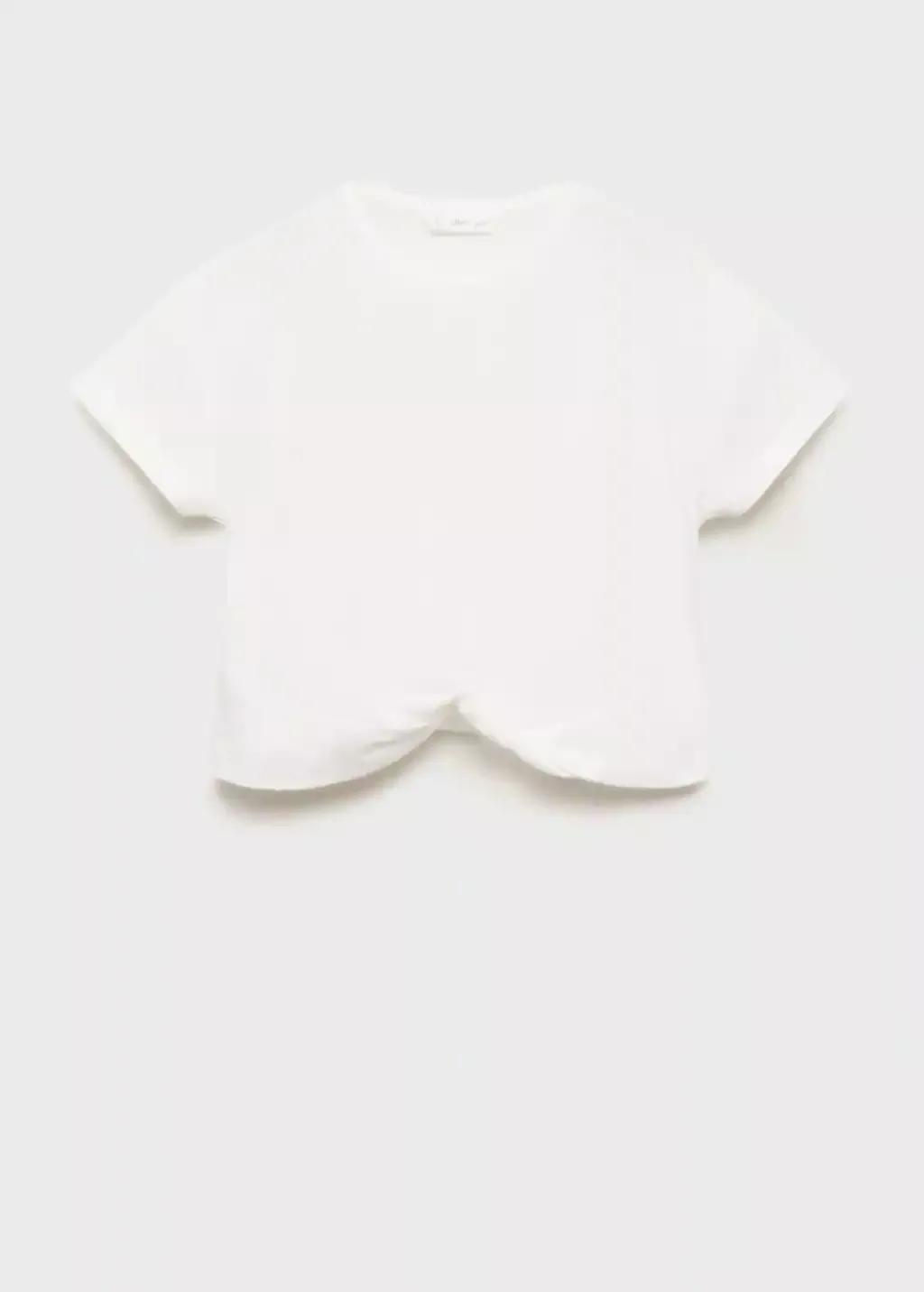 White Knot Cotton T-Shirt, Kids Girls, Natural White, medium
