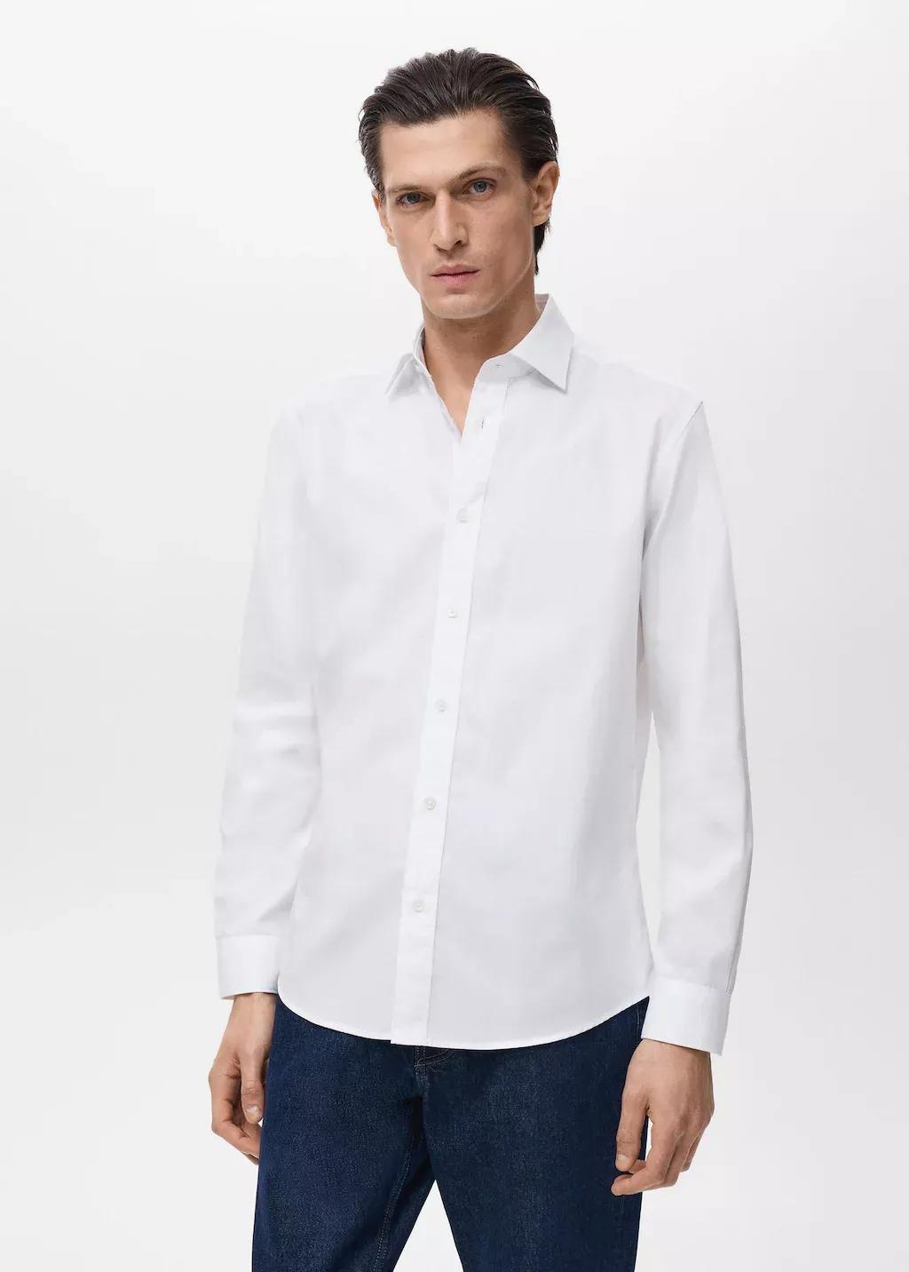 White Regular-Fit Cotton Shirt, White, medium
