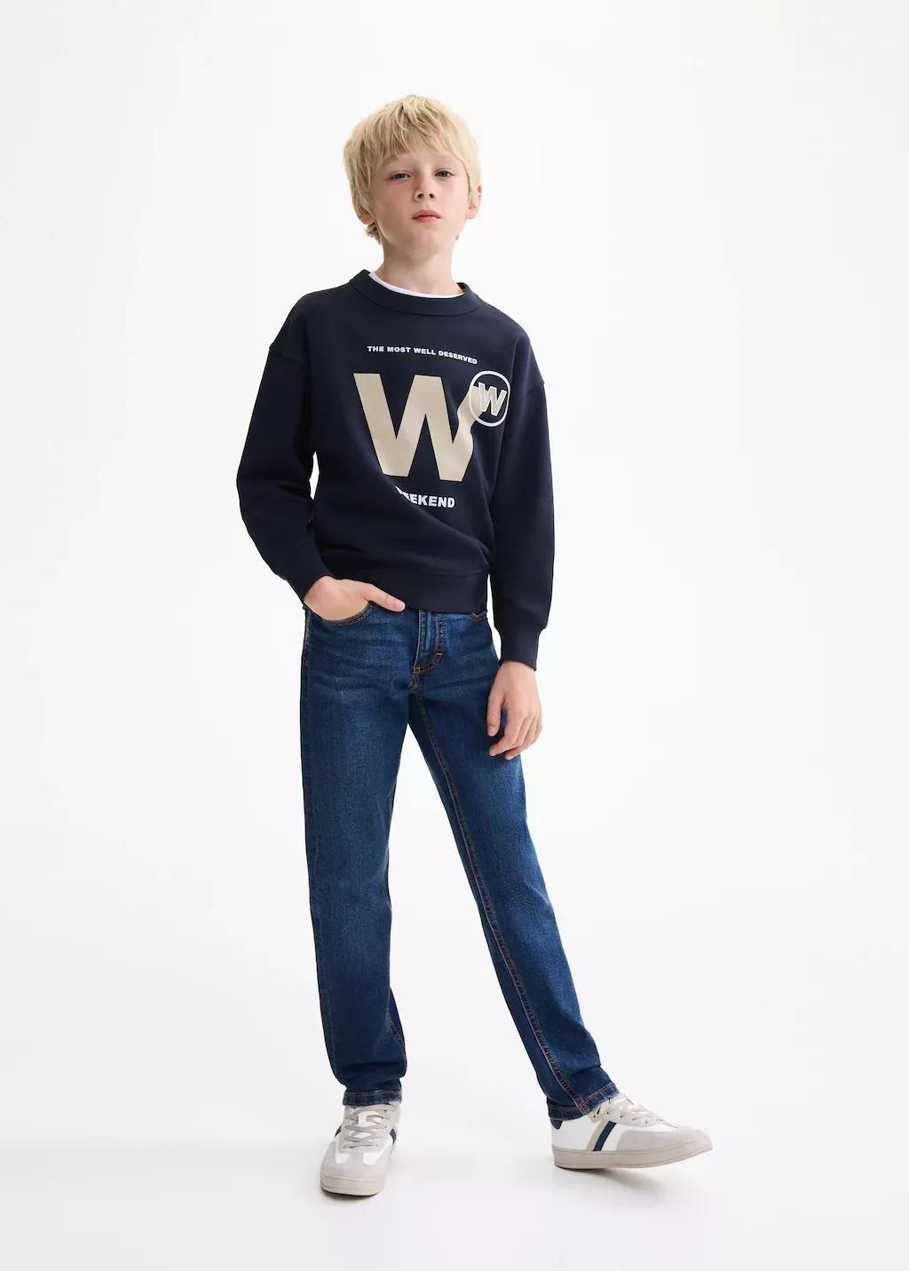 Navy Printed Cotton Sweatshirt, Kids Boy, , large image number 0