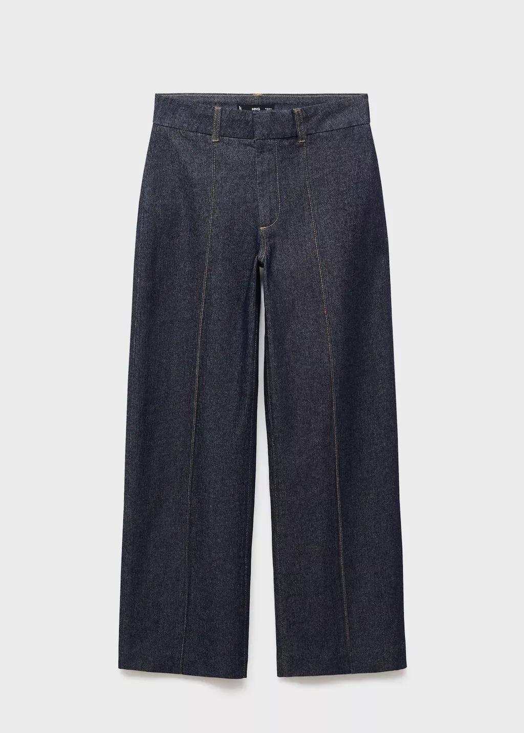 Blue High-Waisted Culotte Jeans With Stitching, , large image number 0