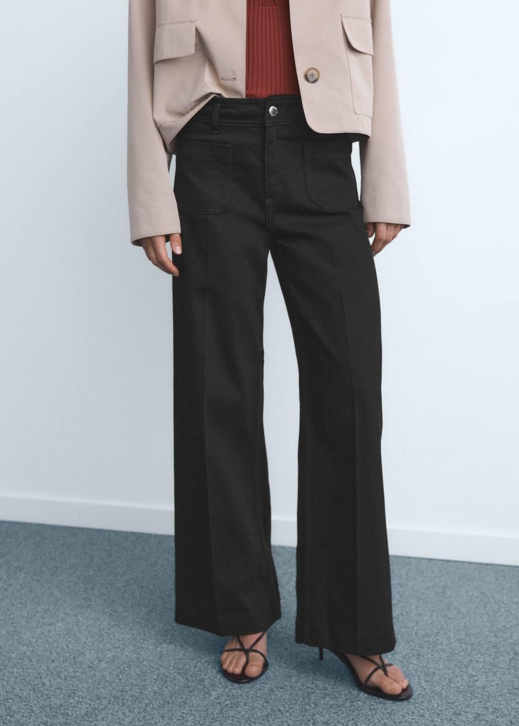 Grey Wide Leg Jeans With Pockets, , large image number 0