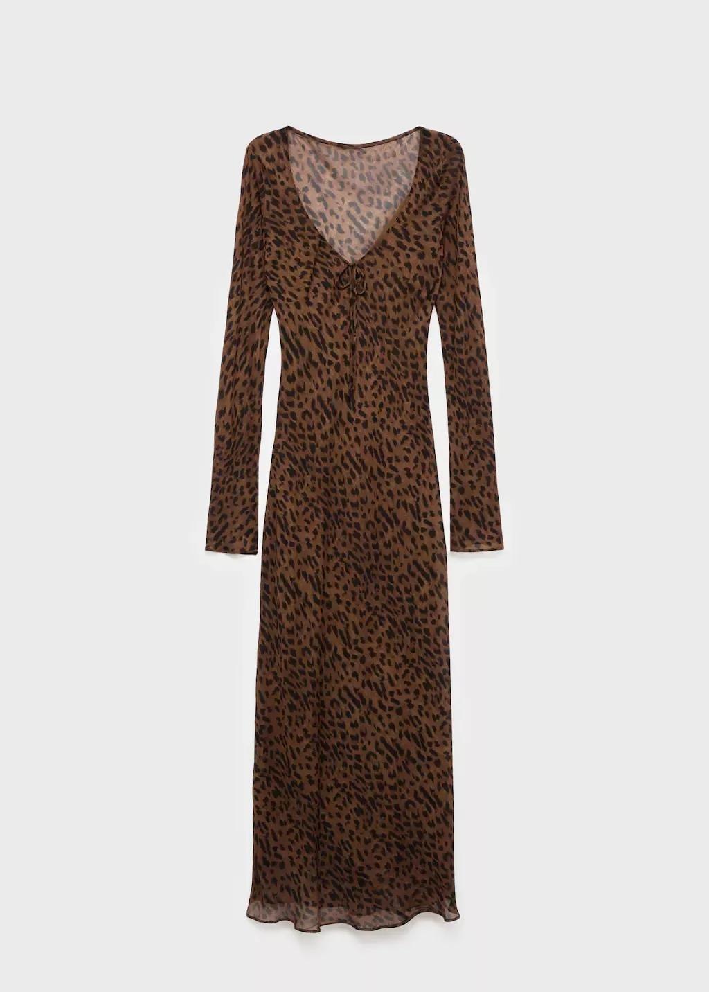 Black Long-Sleeved Leopard-Print Dress, , large image number 1