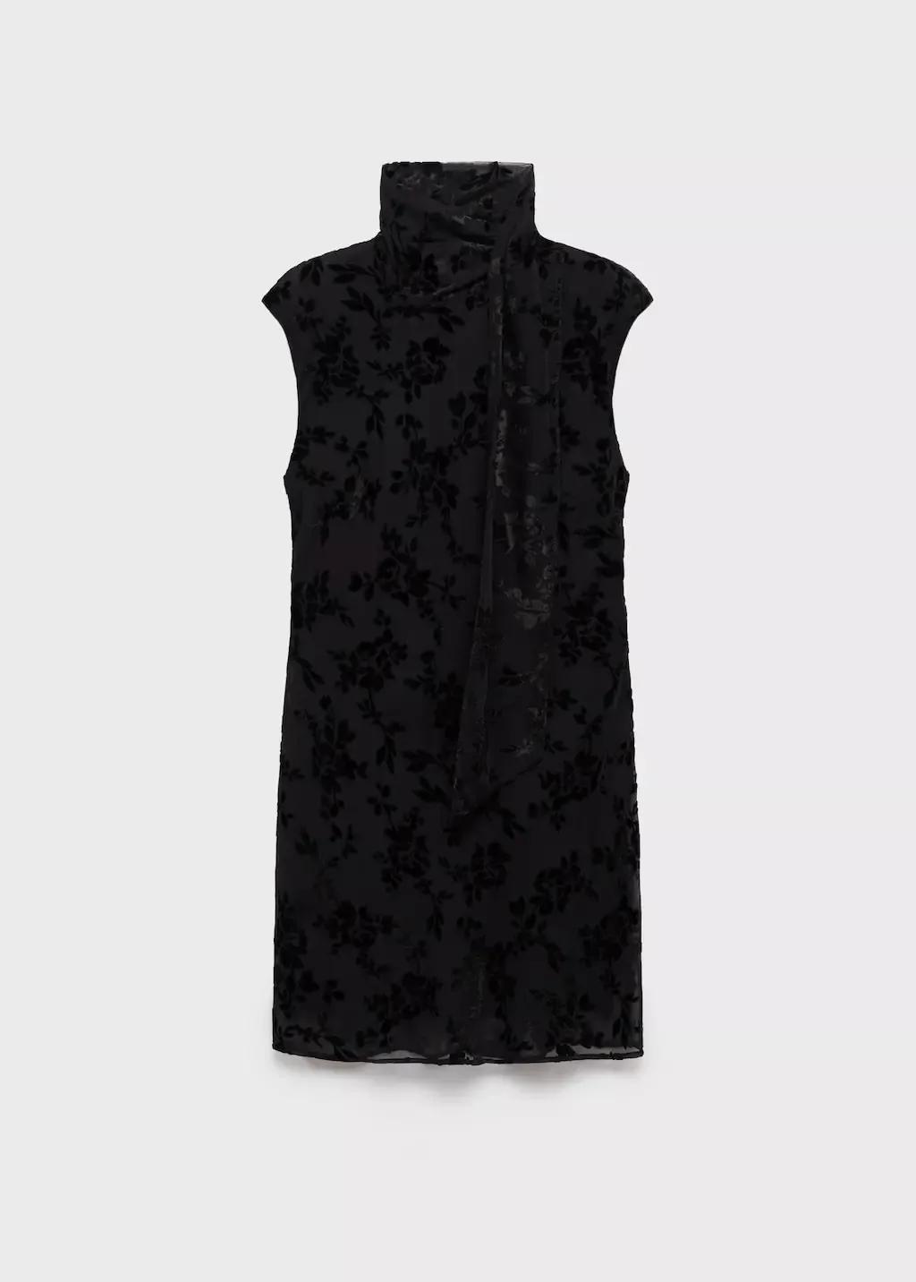 Black Floral Jacquard Foulard Dress, , large image number 0