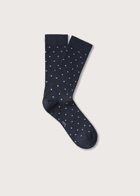 Navy Polka Dot Cotton Socks, Men, , large image number 0