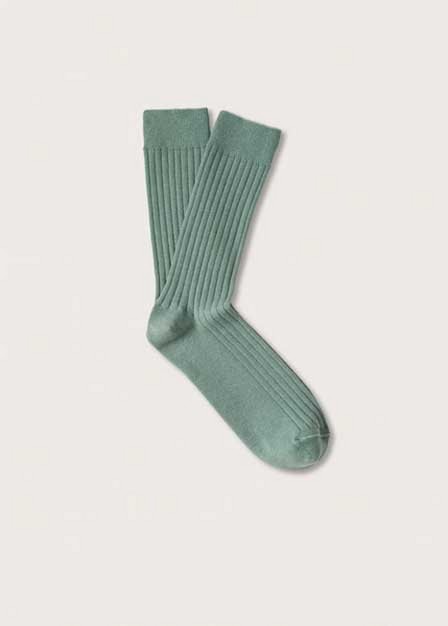 Mango - Turquoise - Aqua Ribbed Cotton Socks, Men