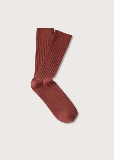 Mango - Dark Red Ribbed Cotton Socks, Men