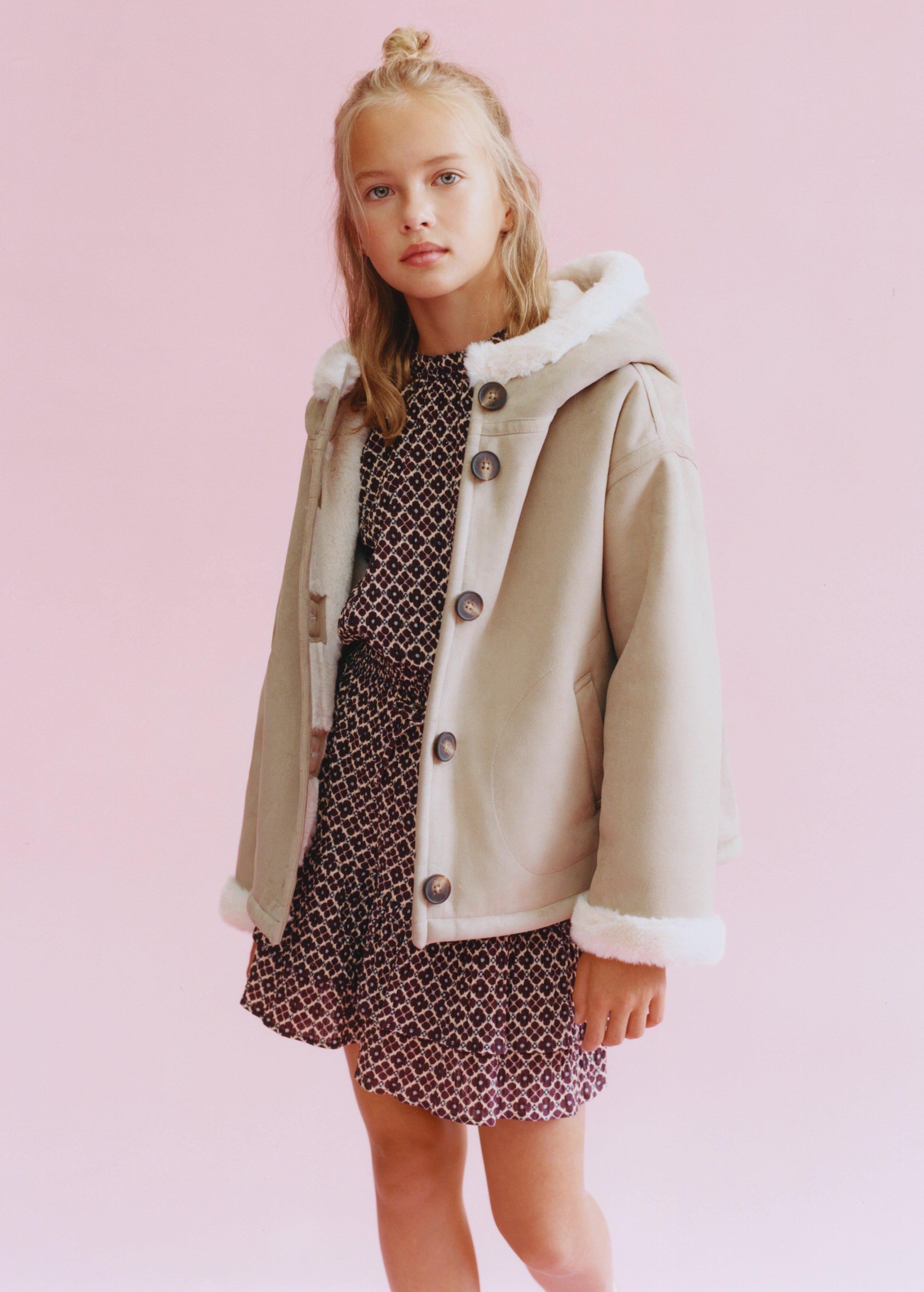 LT PASTEL GREY Fur and suede-effect coat, Kids Girl, Light Pastel Grey, medium