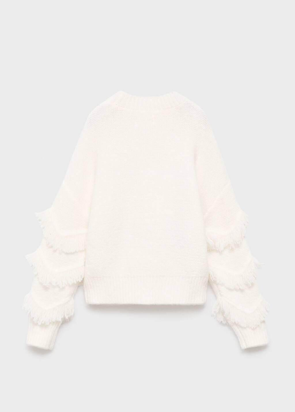 White Fringes Knit Sweater, Kids Girl, Natural White, large image number 2