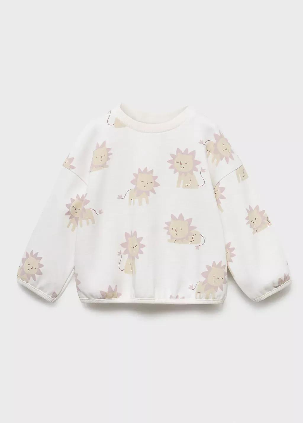 White Lion Print Sweatshirt, Baby Girls, Natural White, large image number 0