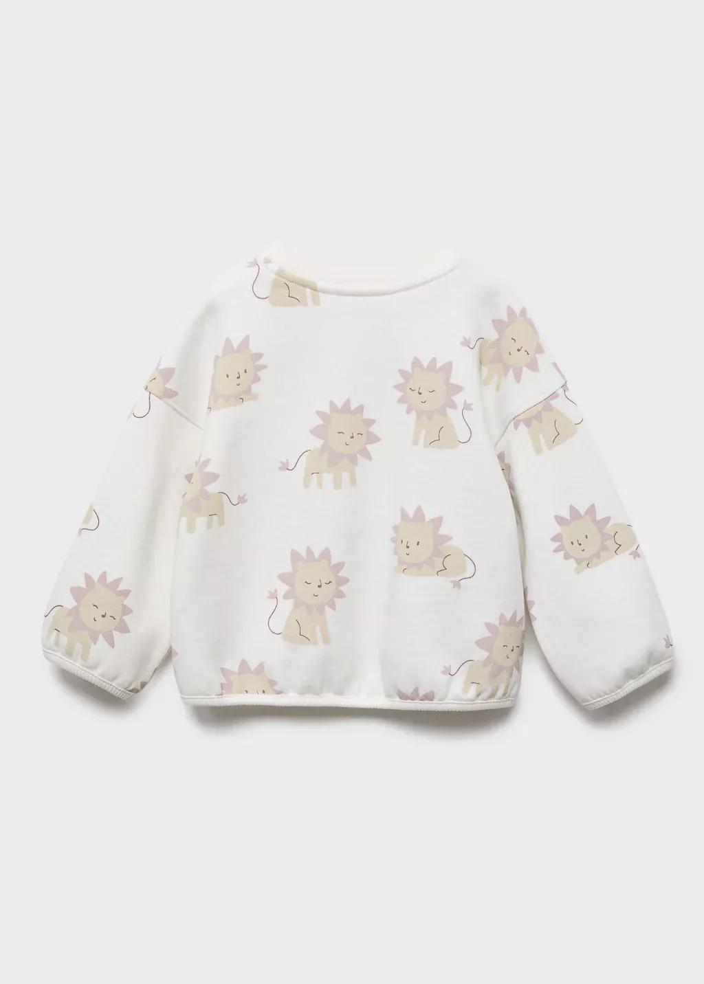 White Lion Print Sweatshirt, Baby Girls, Natural White, large image number 1