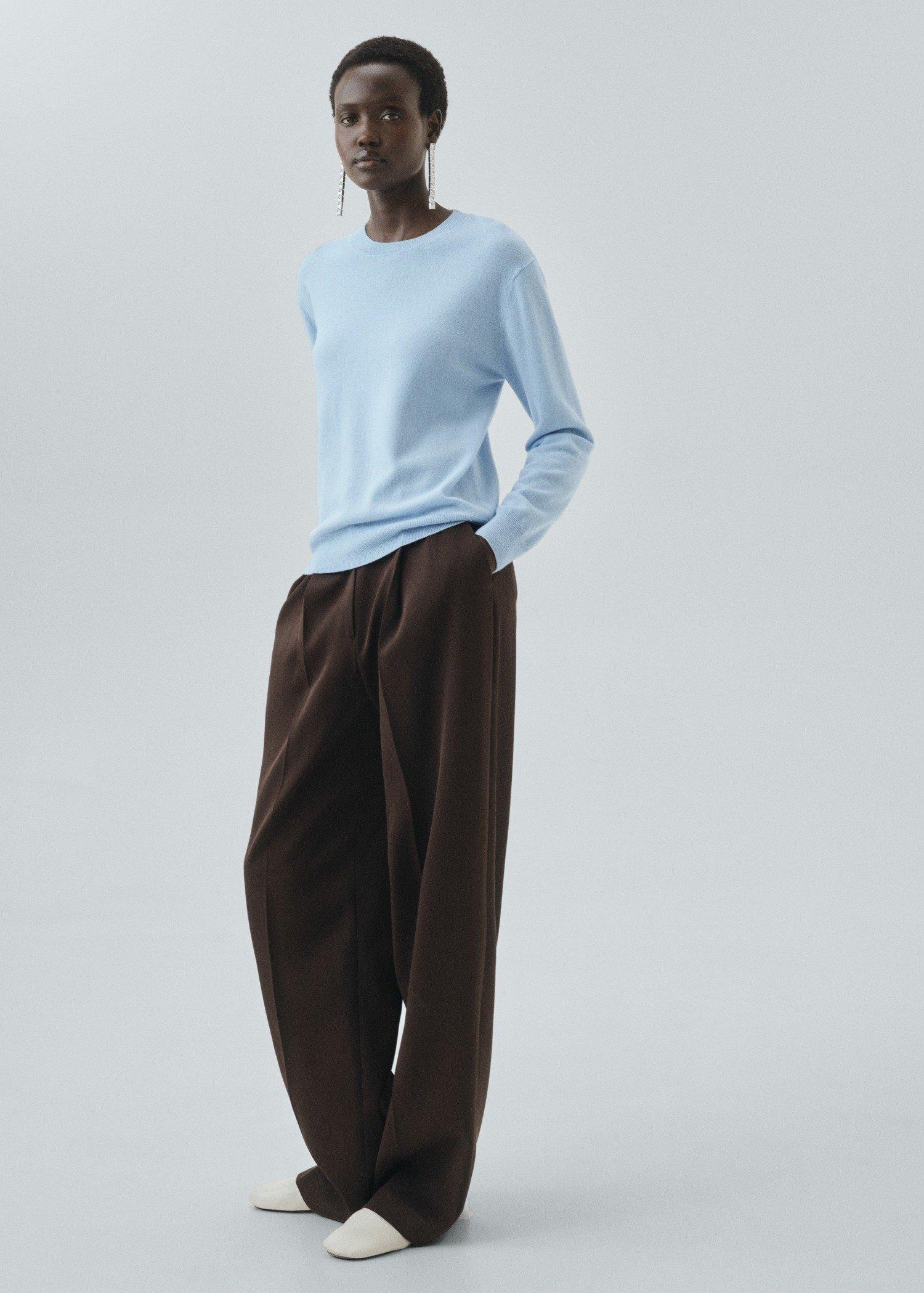 Blue Fine Wool Knit Sweater, Light-Pastel Blue, large image number 1