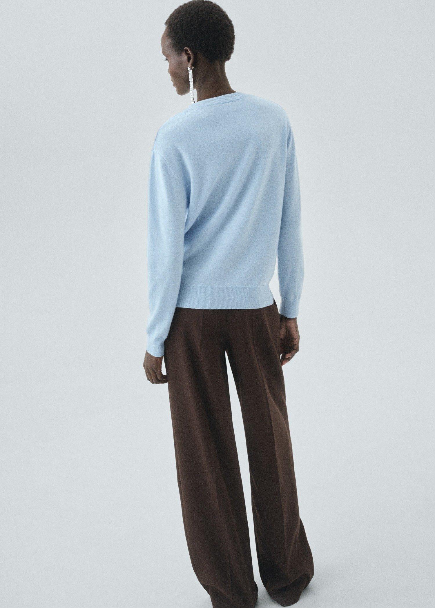 Blue Fine Wool Knit Sweater, Light-Pastel Blue, large image number 2