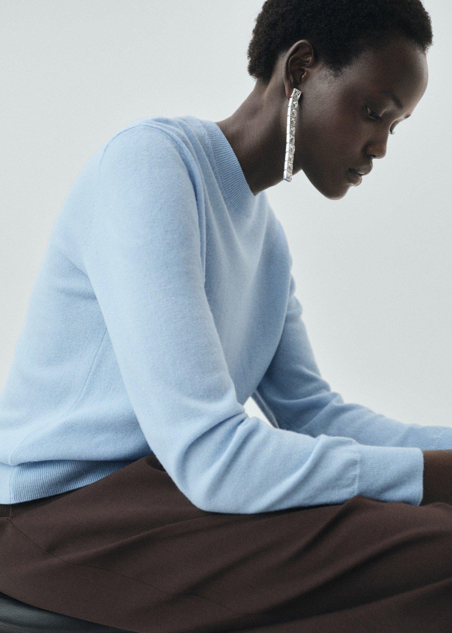 Blue Fine Wool Knit Sweater, Light-Pastel Blue, large image number 4