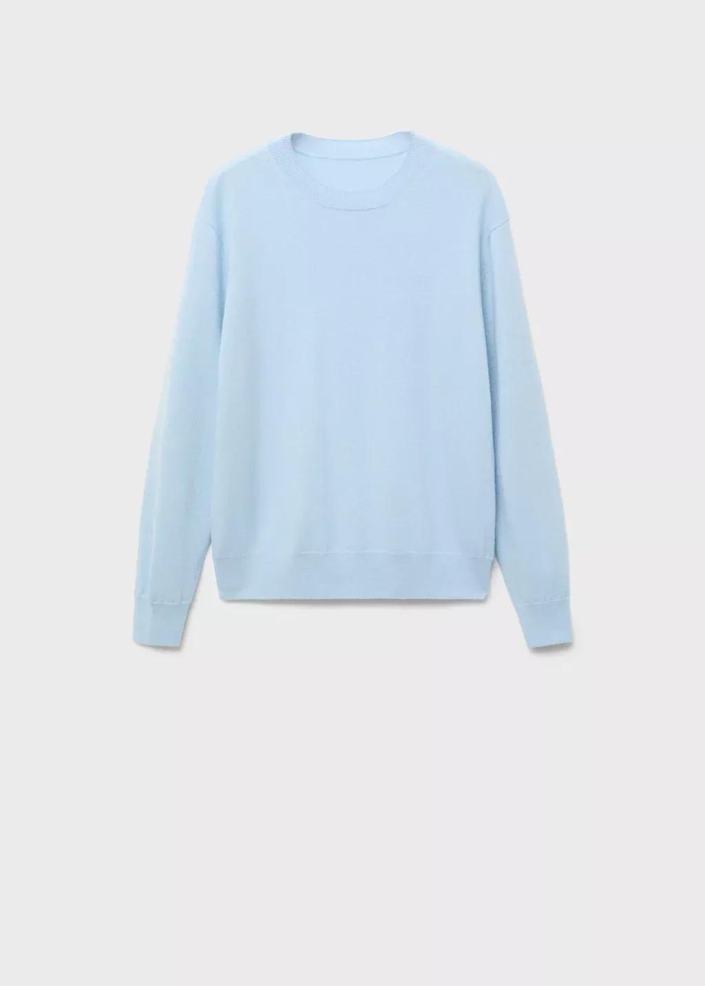 Blue Fine Wool Knit Sweater, Light-Pastel Blue, large image number 5