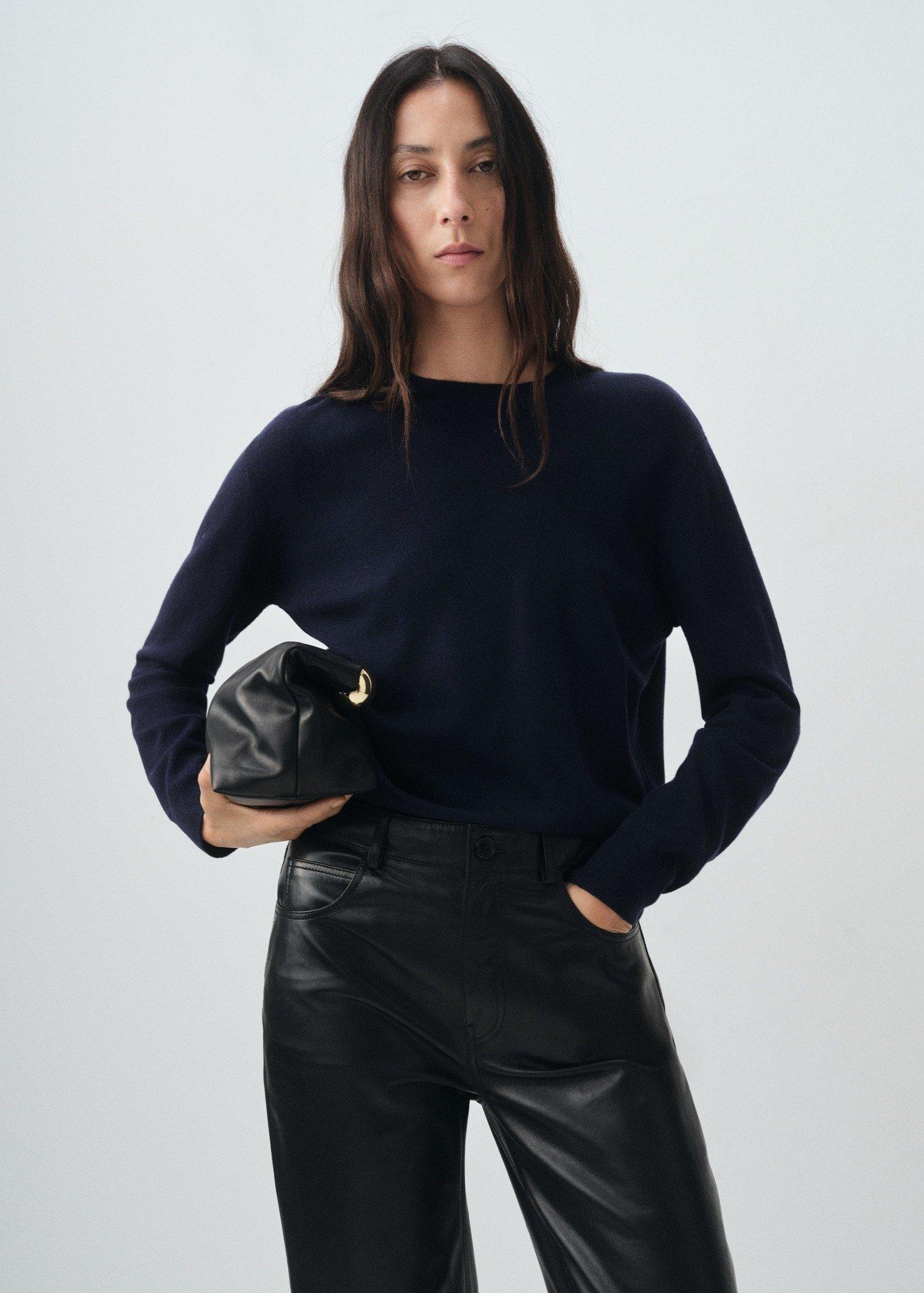 Navy Fine Wool Knit Sweater, Navy, medium