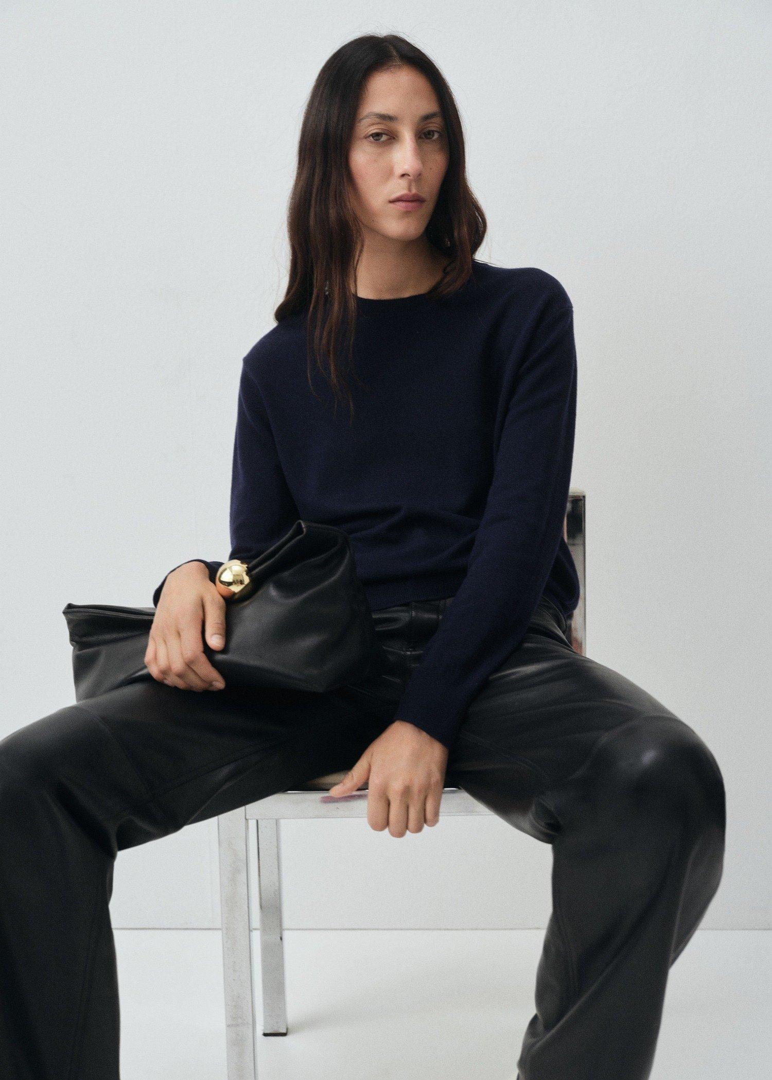 Navy Fine Wool Knit Sweater, Navy, large image number 2