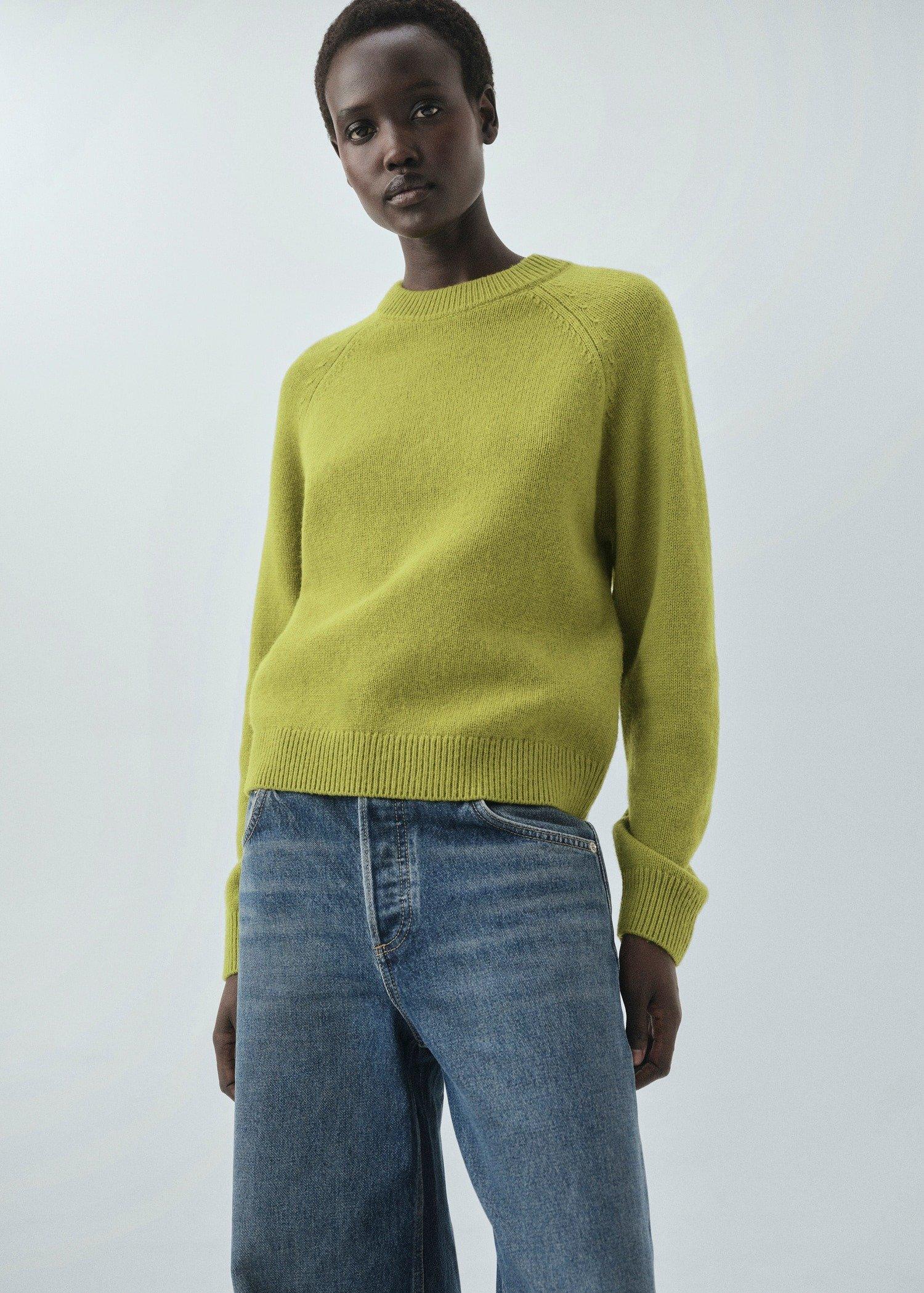 Green Chunky Knit Wool Jersey, Green, medium