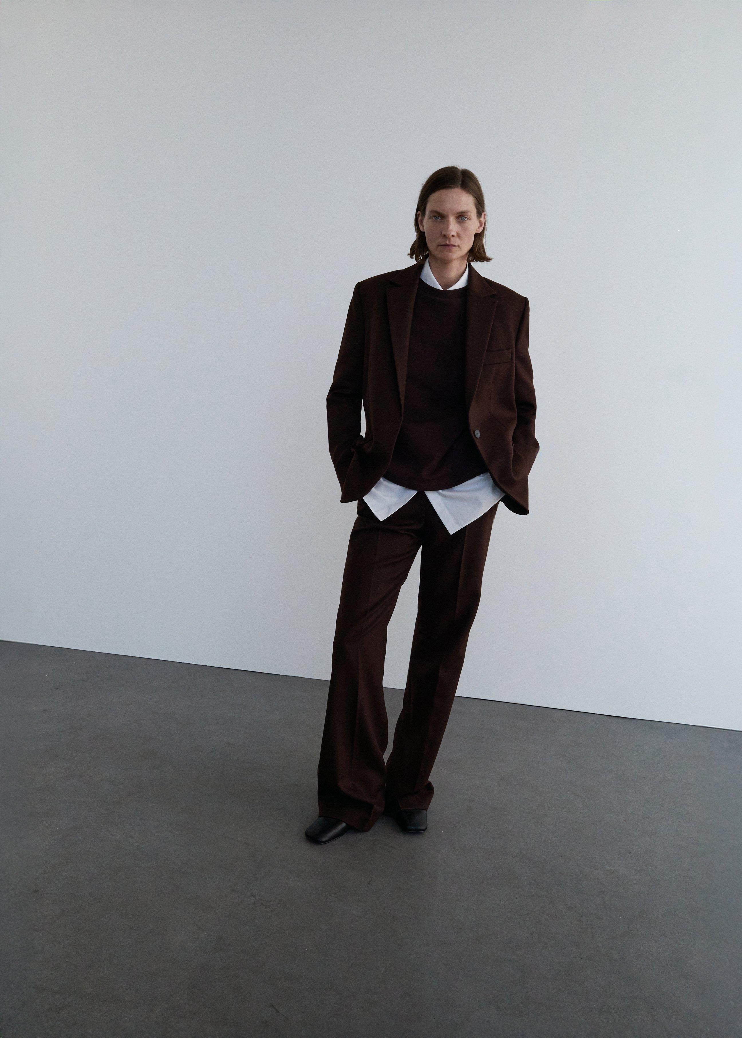Brown Long Suit Trousers, Brown, large image number 0