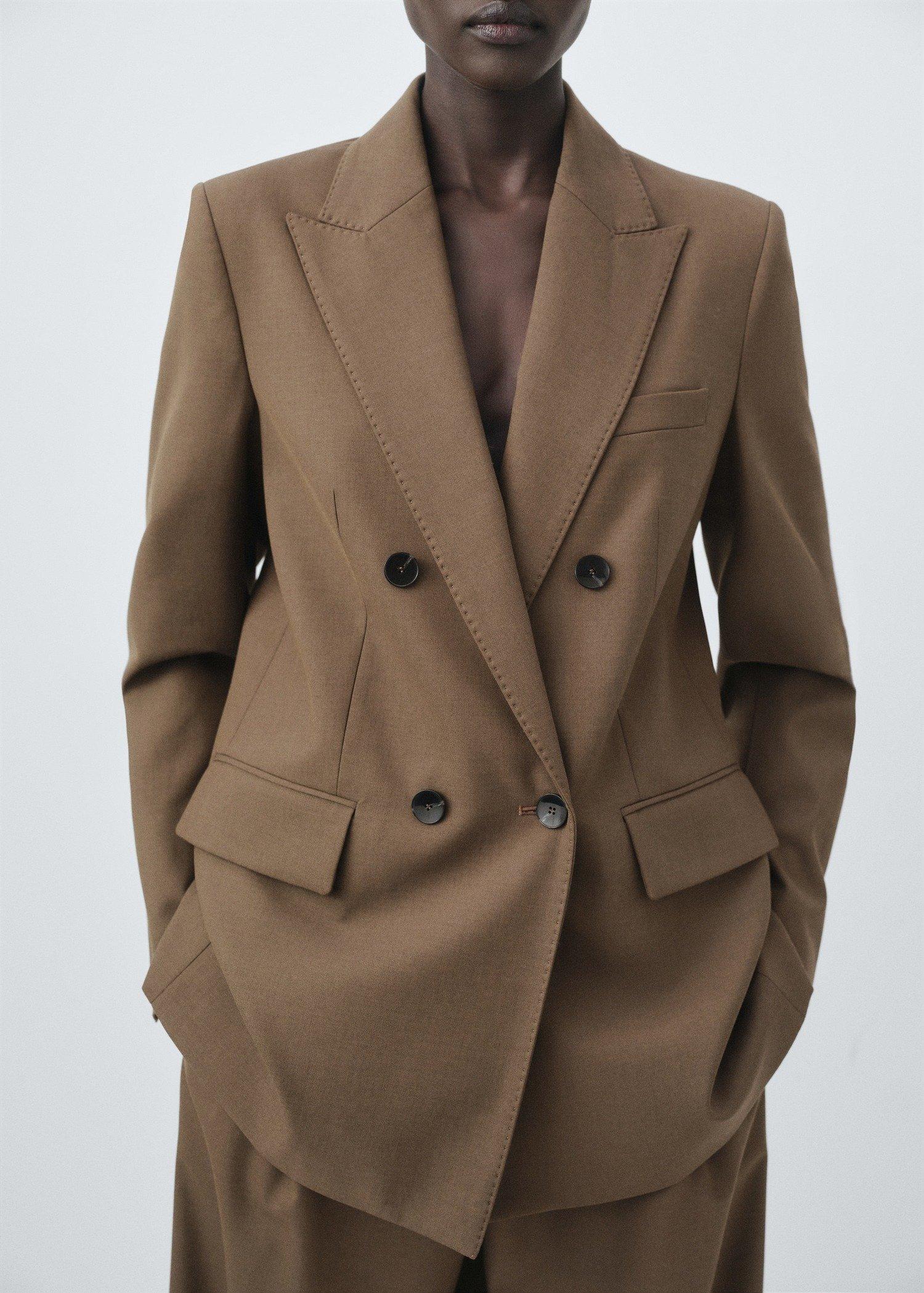 Brown Double-Breasted Blazer Suit, Medium Brown, medium