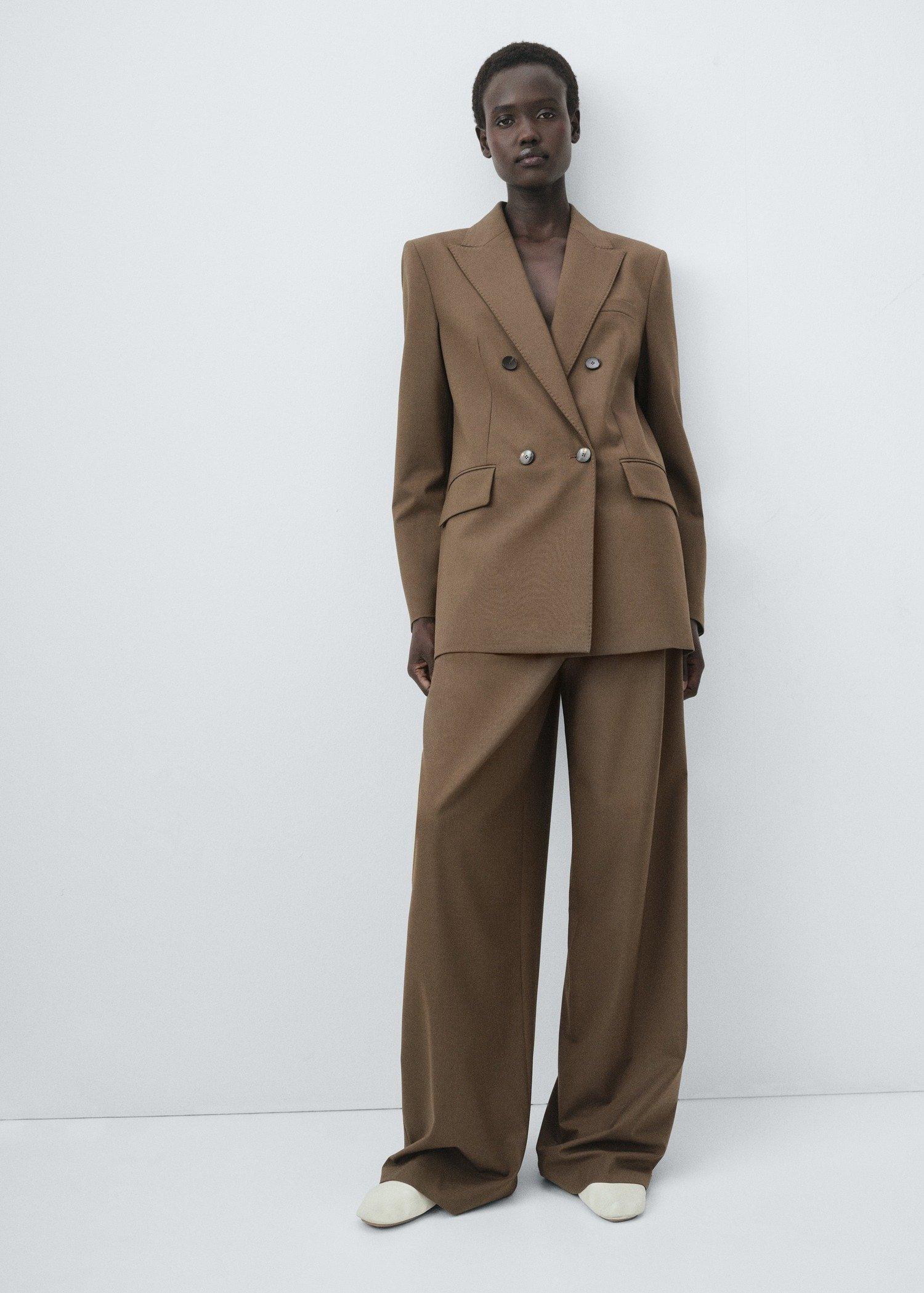 Brown Double-Breasted Blazer Suit, Medium Brown, medium