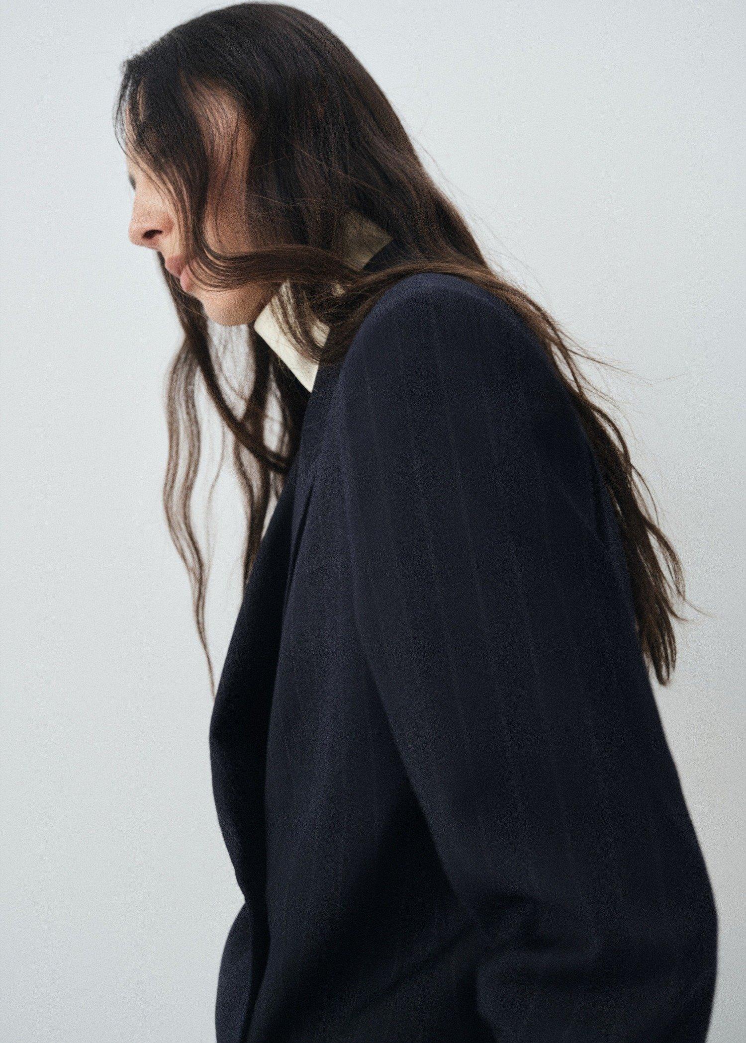Navy Double-Breasted Pinstripe Blazer, , large image number 0