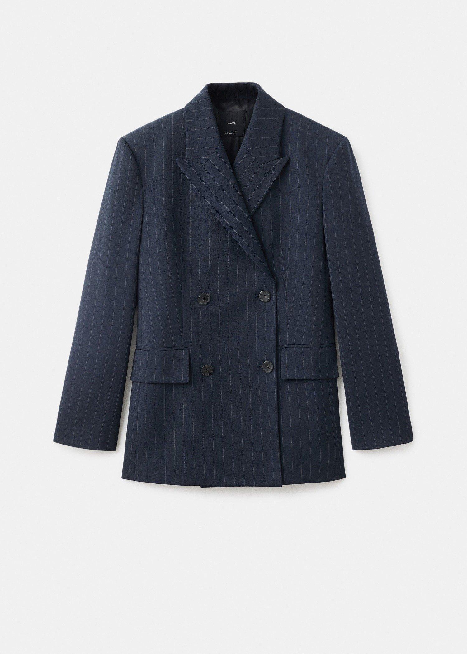 Navy Double-Breasted Pinstripe Blazer, , large image number 3