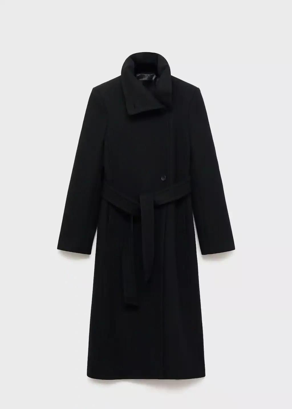 Black Manteco Wool Coat With Belt, 0201_99, large image number 0