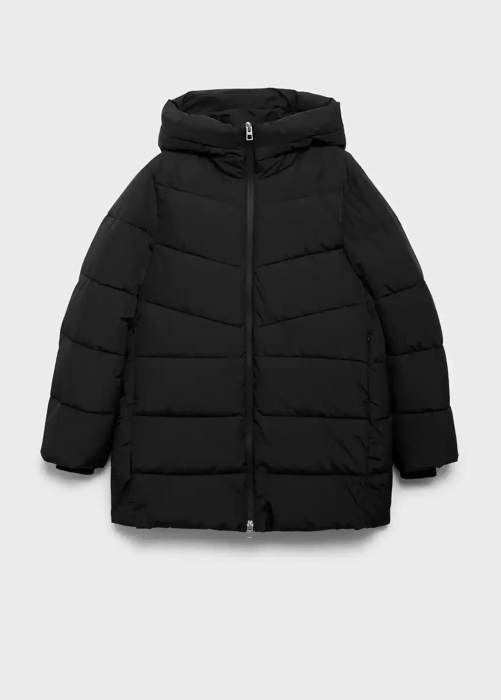 Black Hood Puffer Coat, Black, large image number 0