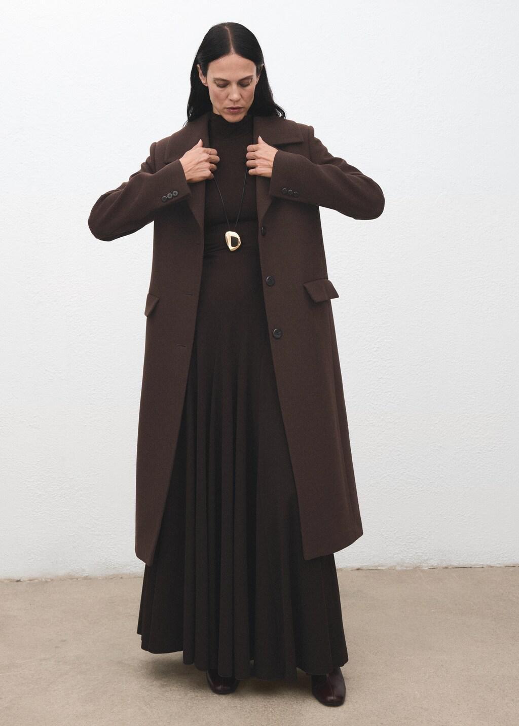 DARK BROWN Wool coat with fur collar, 0201_32, large image number 0