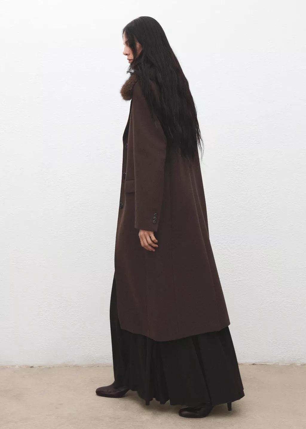 DARK BROWN Wool coat with fur collar, 0201_32, large image number 2