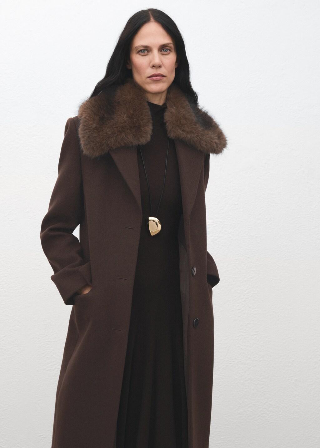 DARK BROWN Wool coat with fur collar, 0201_32, large image number 3
