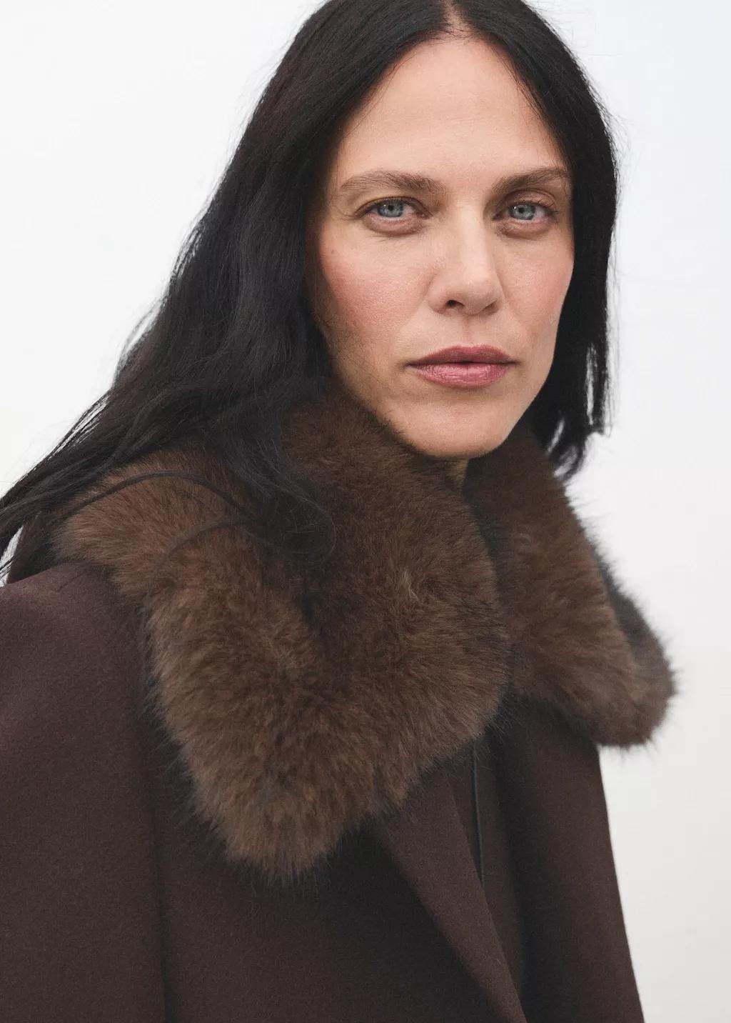 DARK BROWN Wool coat with fur collar, 0201_32, large image number 4