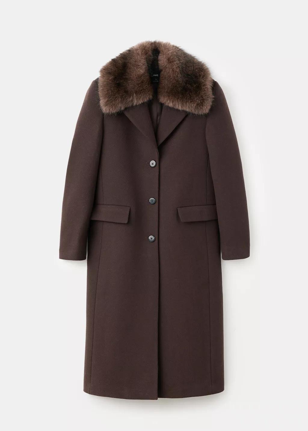 DARK BROWN Wool coat with fur collar, 0201_32, large image number 6