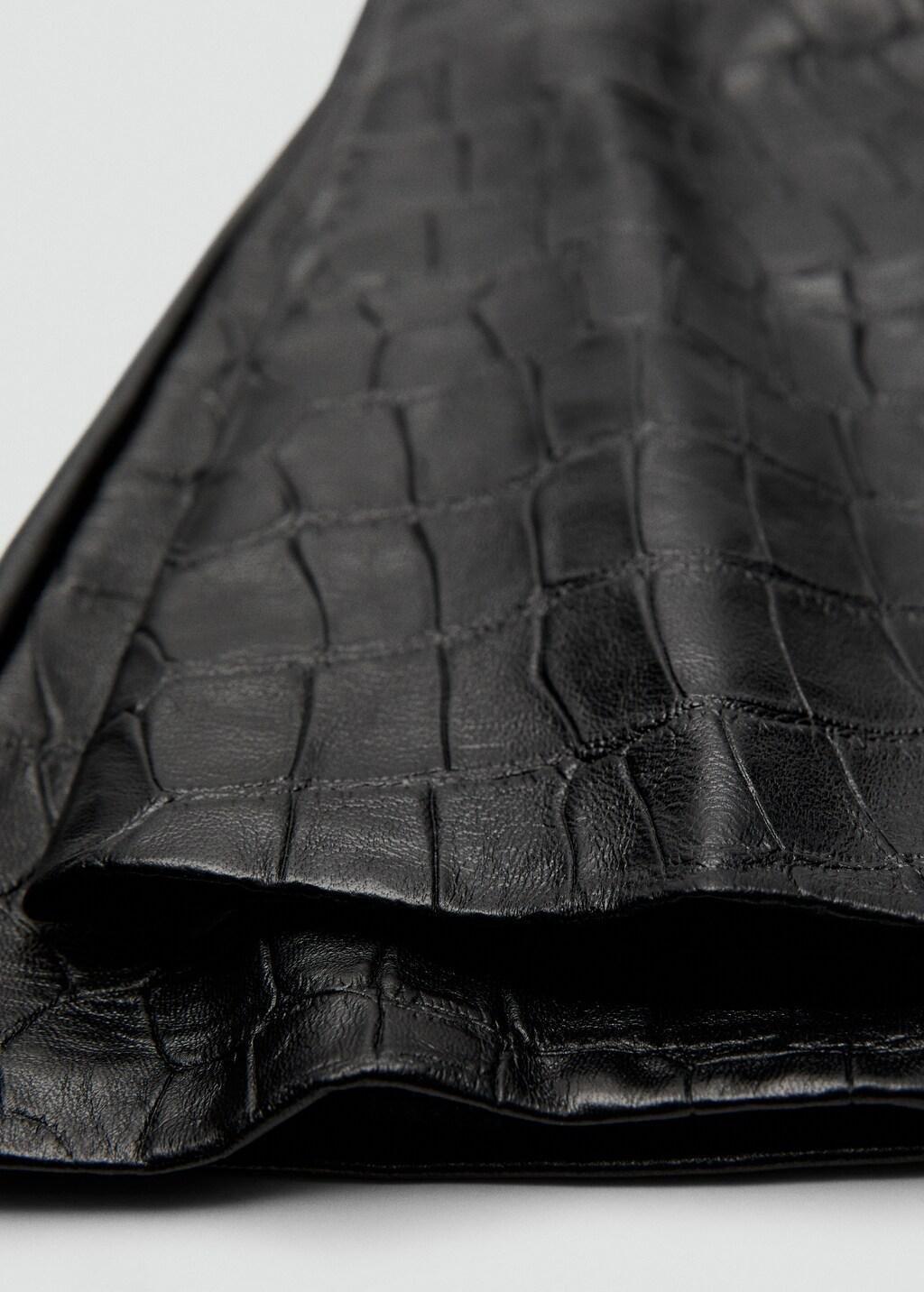 Black Long Croc-Effect Leather Gloves, , medium
