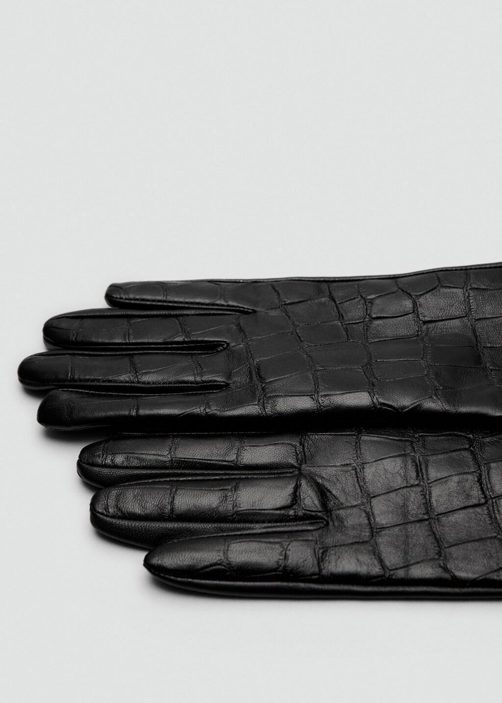 Black Long Croc-Effect Leather Gloves, , large image number 1