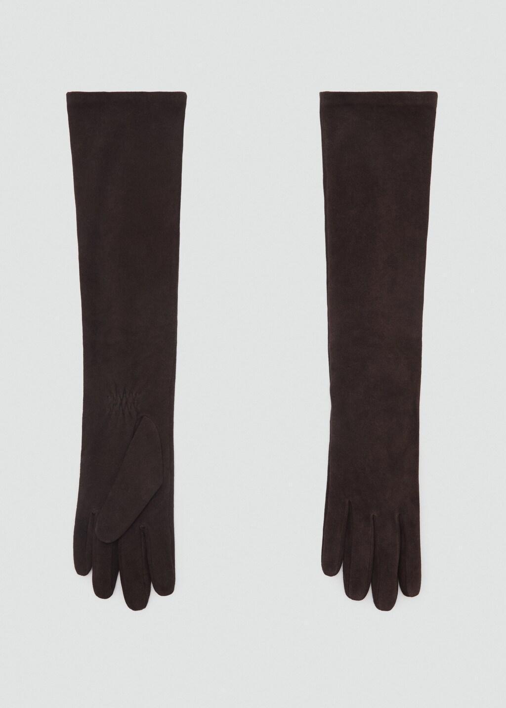 Brown 100% Suede Long Gloves, , large image number 4