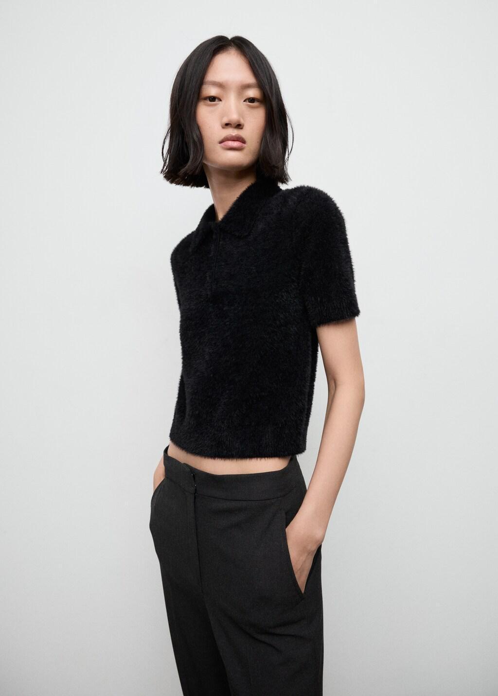 BLACK Faux-fur polo-neck sweater, Black, large image number 3