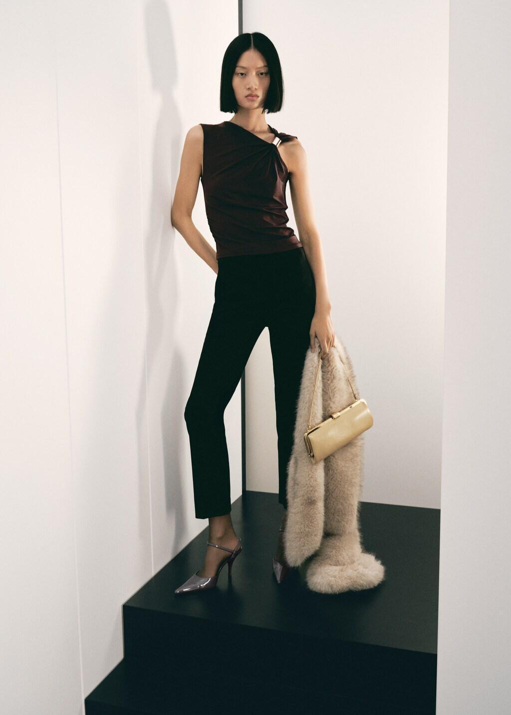 BROWN Top with asymmetrical neckline and metallic detail, 0201_30, medium