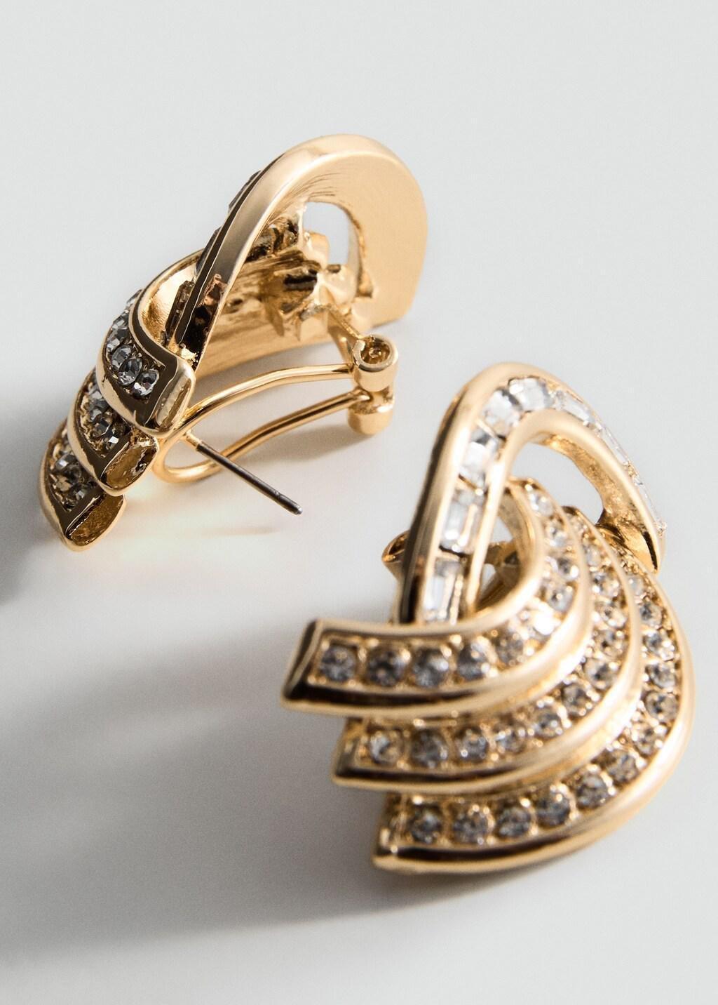 Gold Combined Crystal Earrings, Gold, medium