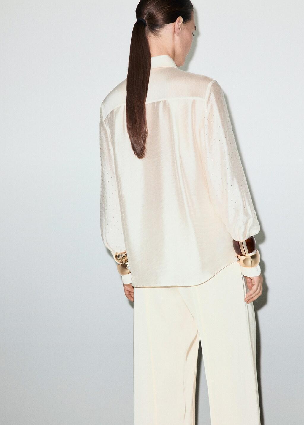 Beige Satin Shirt With Rhinestones, Light Beige, medium