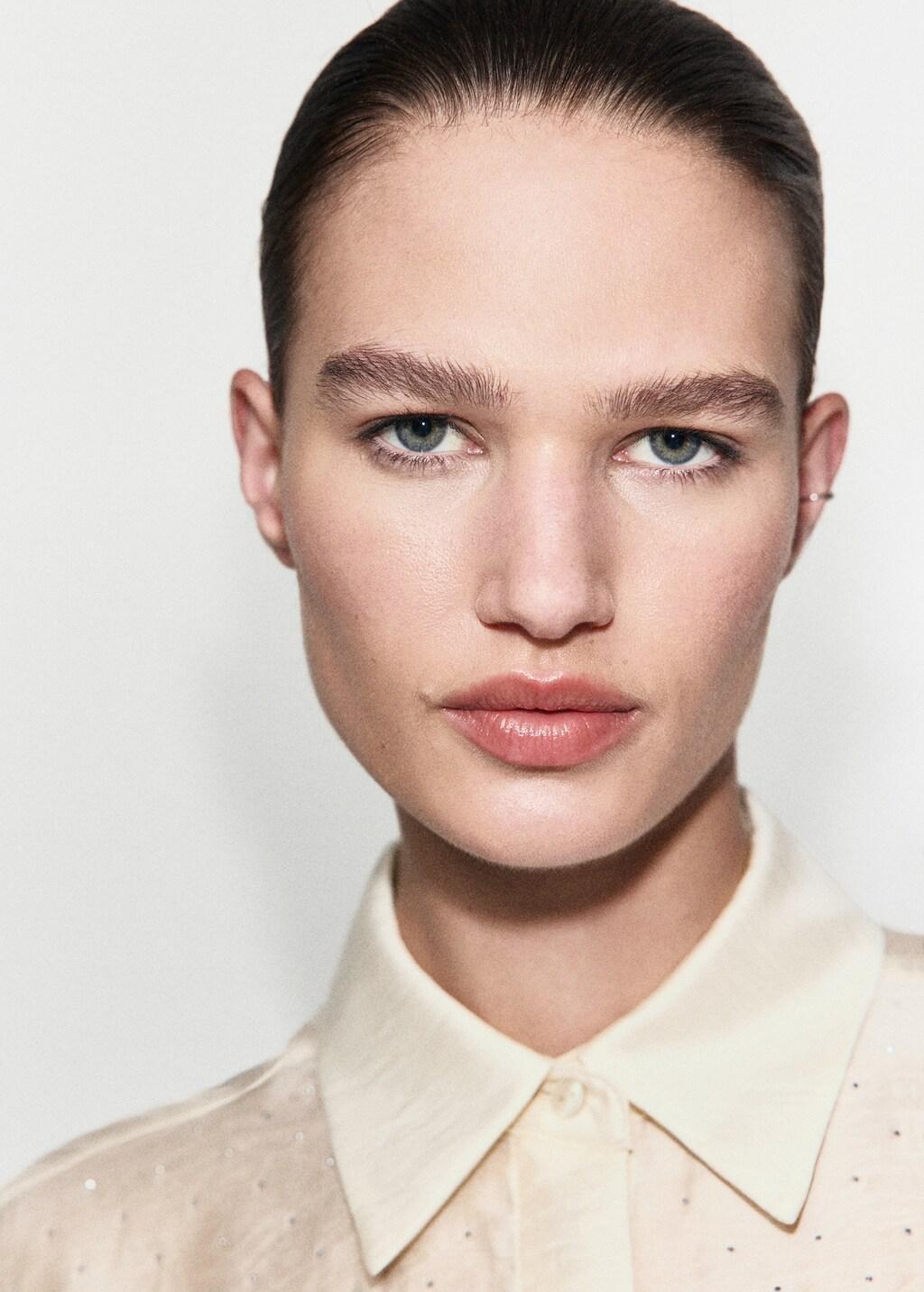 Beige Satin Shirt With Rhinestones, Light Beige, large image number 4