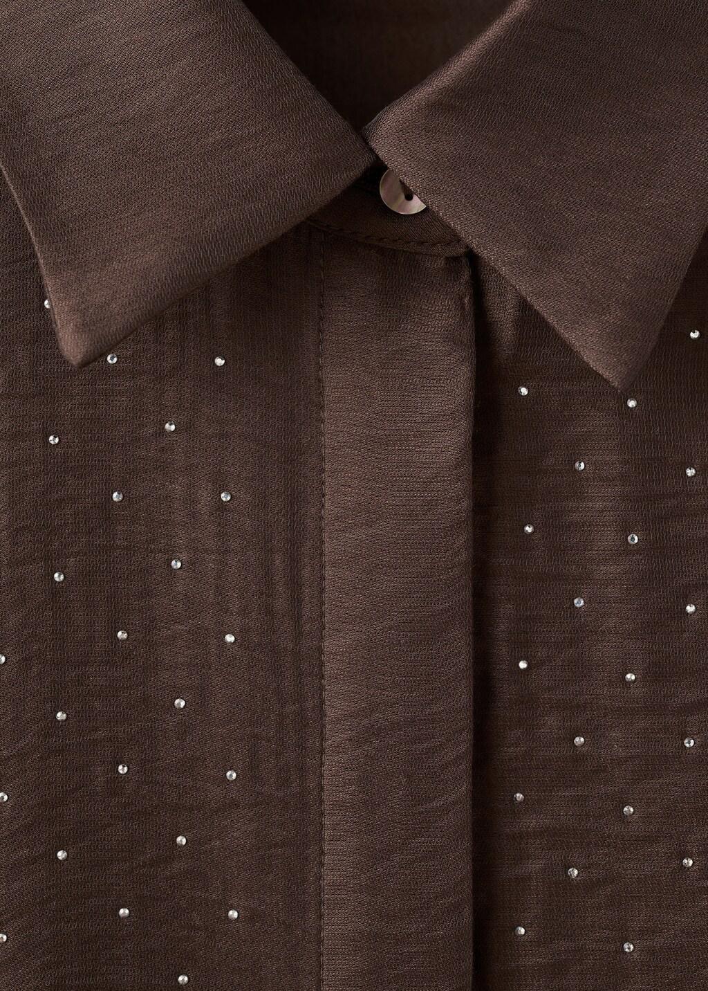 Brown Satin Shirt With Rhinestones, Brown, large image number 1