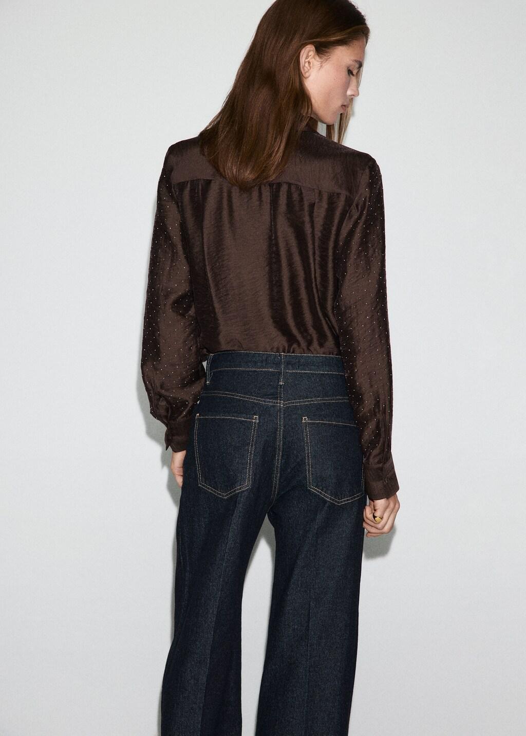 Brown Satin Shirt With Rhinestones, Brown, large image number 2