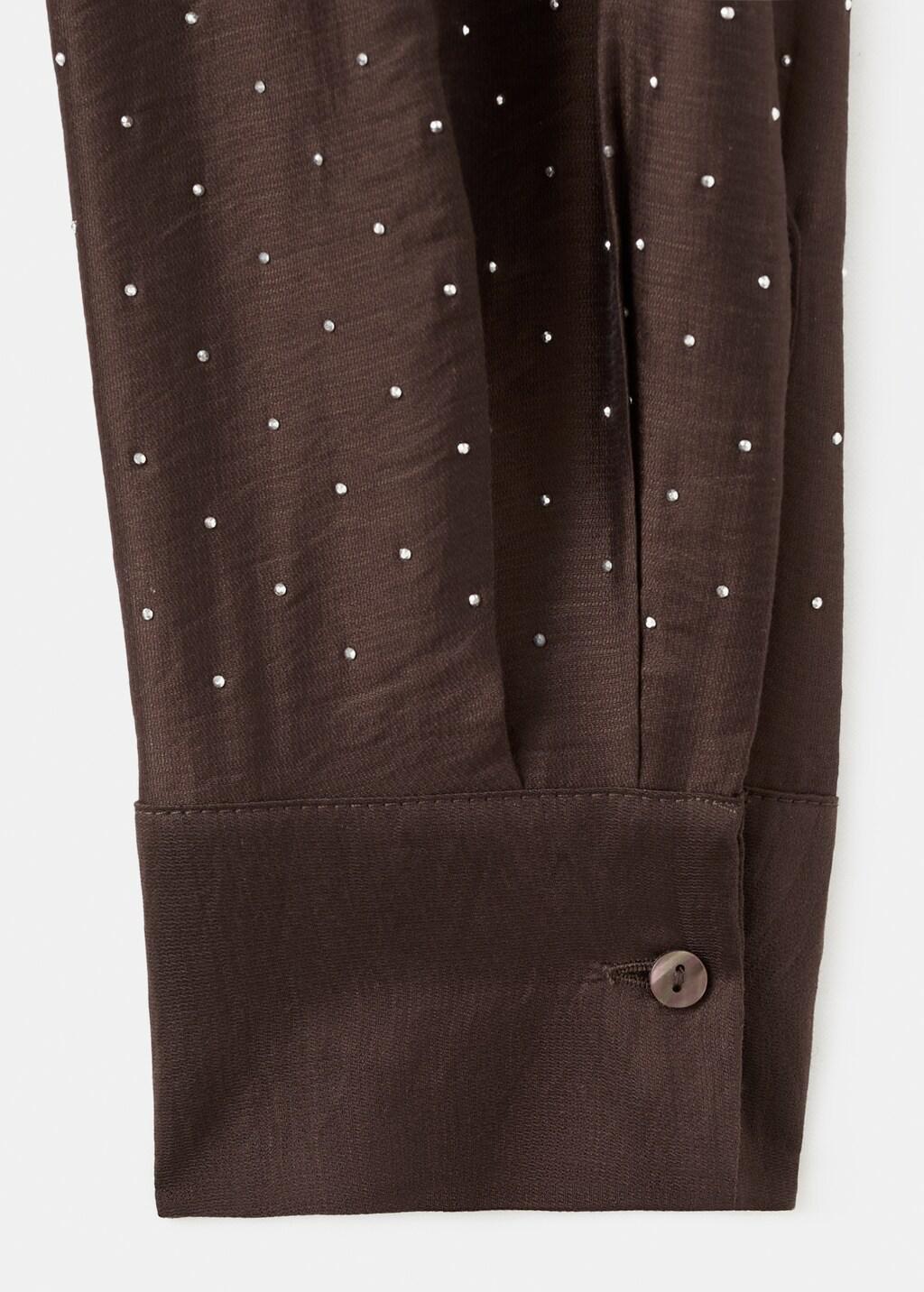Brown Satin Shirt With Rhinestones, Brown, large image number 5
