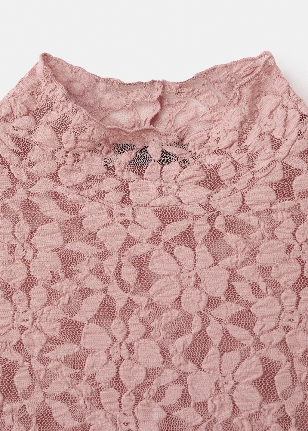 Pink Lt Pastel Lace T-Shirt With Perkins Neck, Light-Pastel Pink, large image number 1